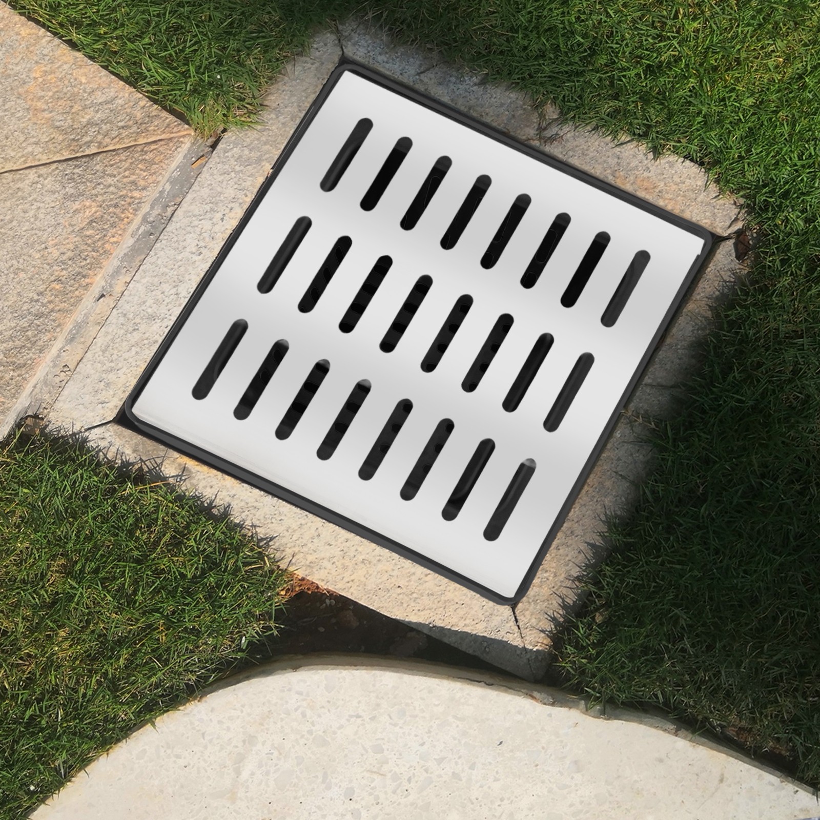 16 in. Square Catch Basin Kit with Silver Grate French Drain Basin for Drainage