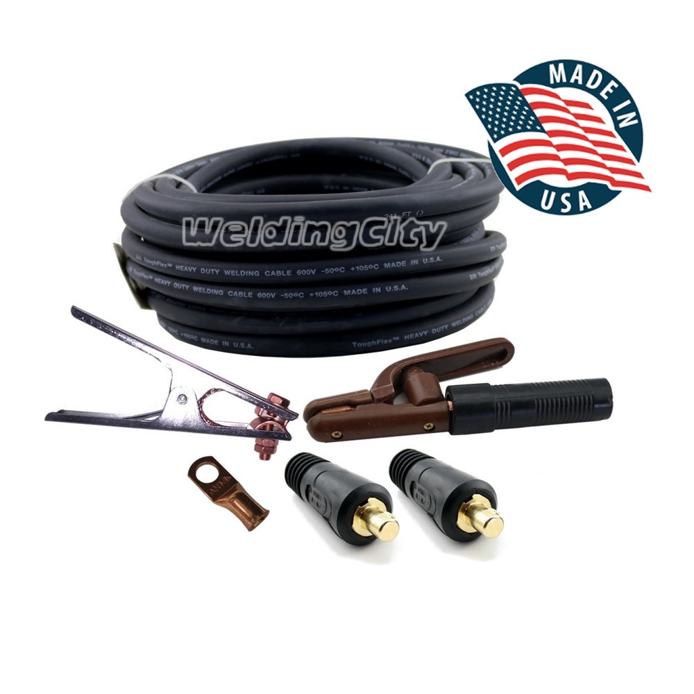 WeldingCity® 50-ft 2-AWG Welding Cable 300A Work Clamp Stick Holder Dinse Plug