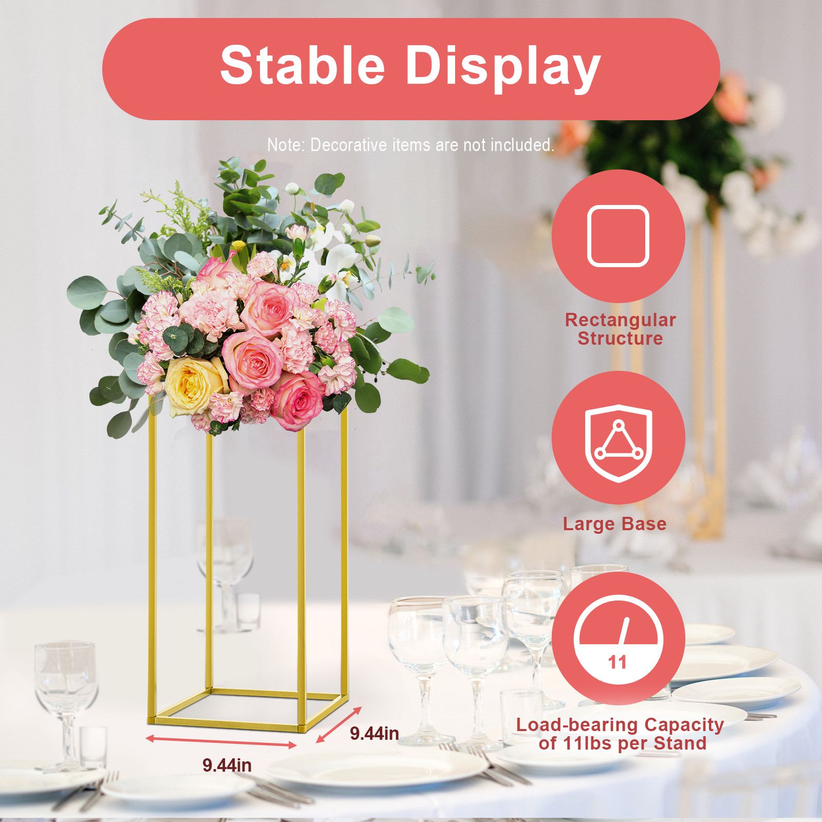23.6in 10Pcs Tall Gold Metal Flower Stand for Wedding Table Centerpieces Decor