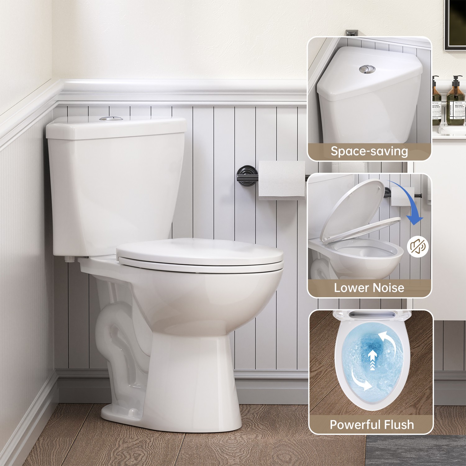 17.2" Two-Piece Corner Toilet Dual Flush 0.8/1.28 GPF for Compact Bathroom