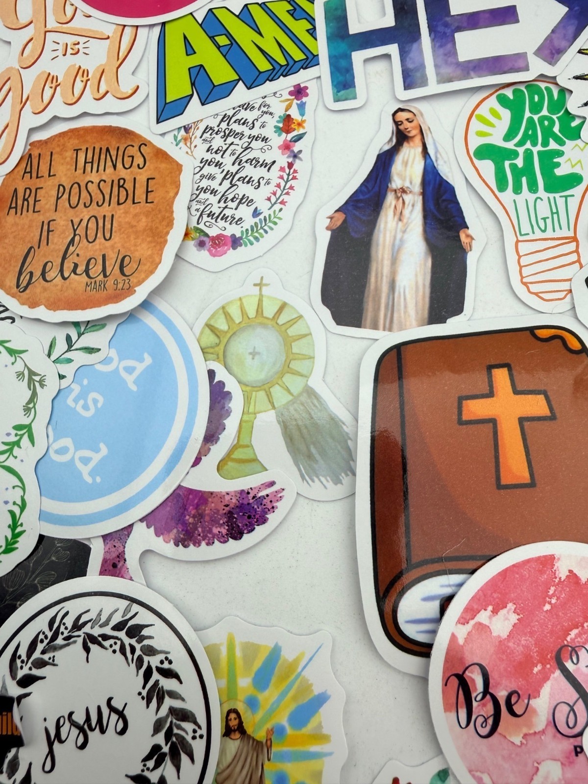20 Stickers Christian Faith God Jesus Motivational Designs Journals Laptops Gift