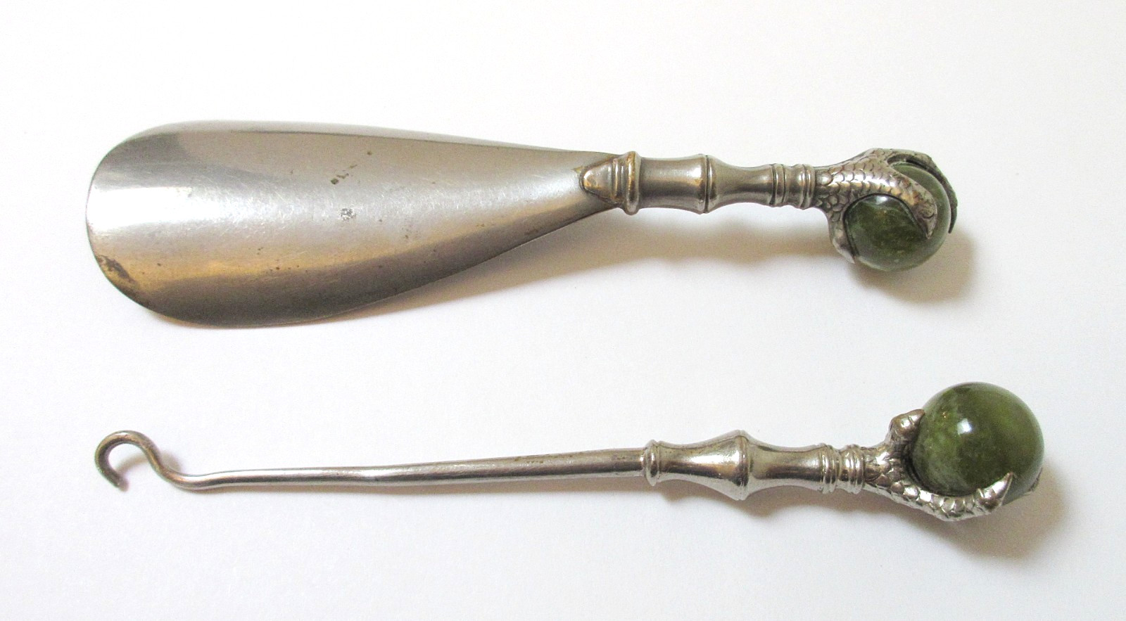 Antique Button Hook Shoe Horn Set Ball & Claw Connemara Marble