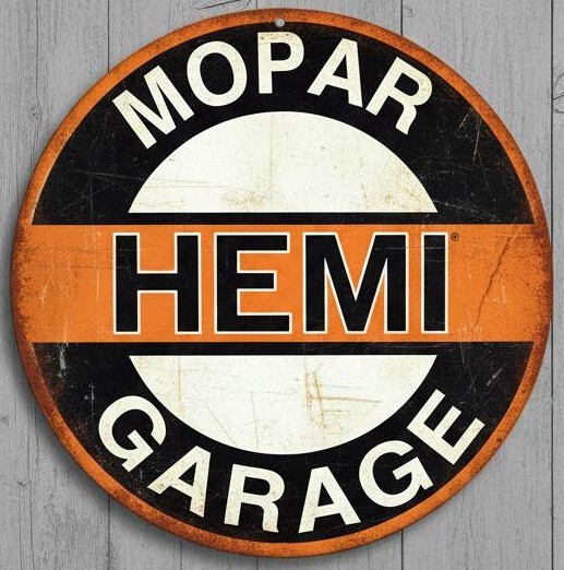 Mopar Hemi Garage 12" Diameter Vintage Novelty Metal Sign Made In USA New!