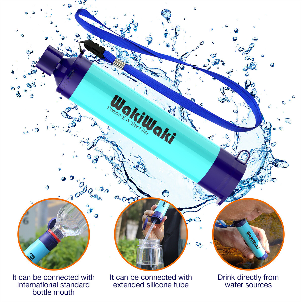 Personal Water Filter Straw Blue,12pcs,Outdoor Portable Camping Water Purifier
