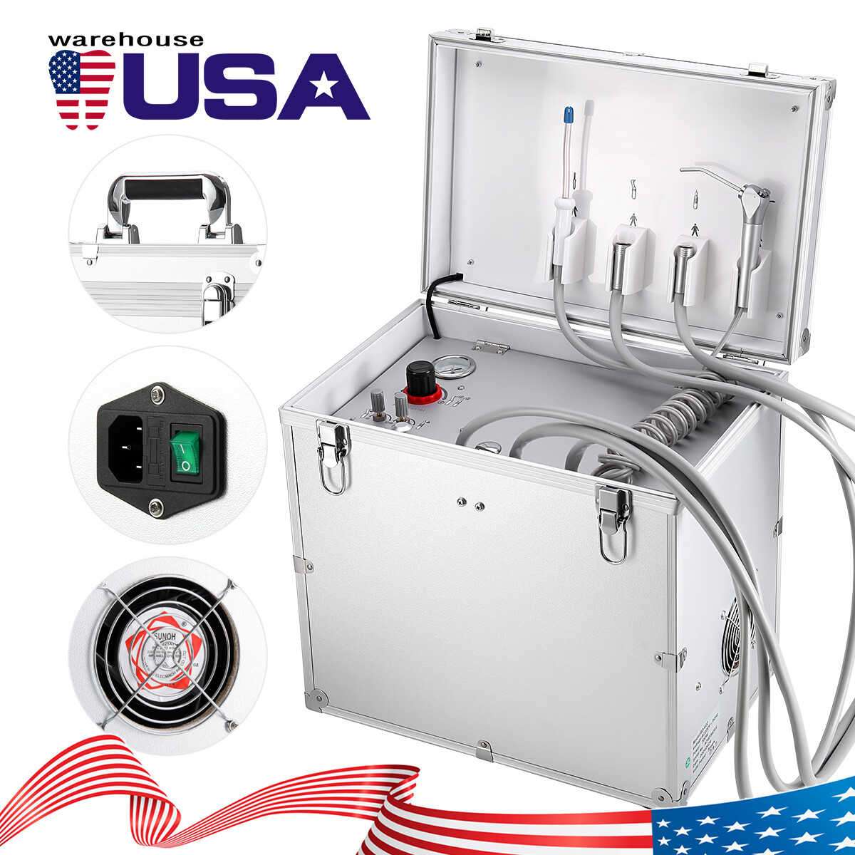 Mobile Dental Portable Delivery Unit Rolling Box Air Compressor Suction 4H/Chair