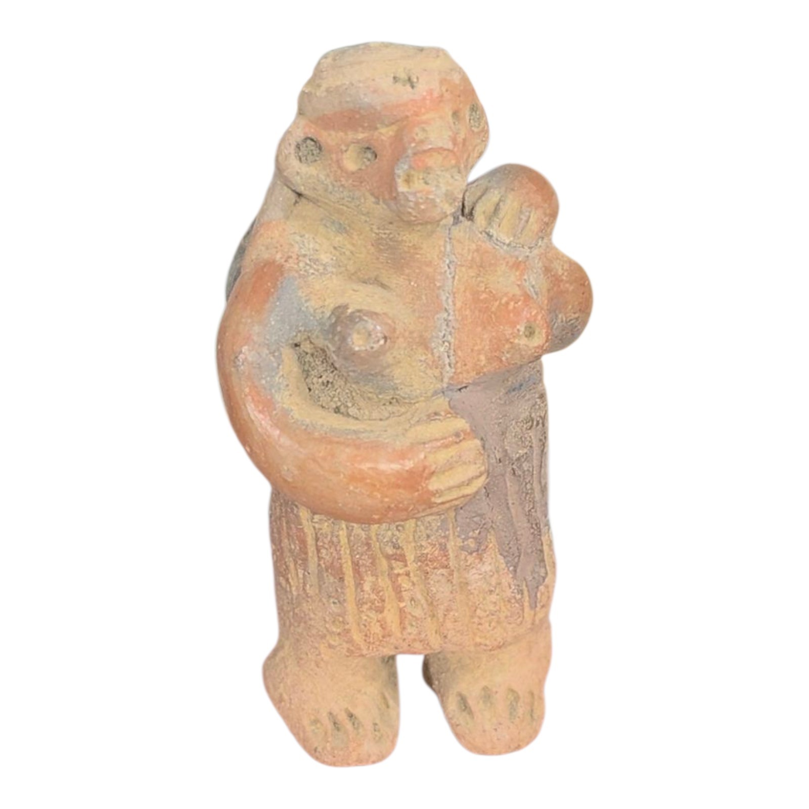 Ancient Pre-Columbian Human Effigy Carved Stone Artifact Mother With Child