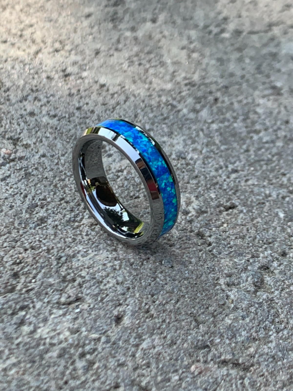 His & Her's Tungsten Carbide Hawaiian Ocean Opal Blue Inlay Wedding Band Ring