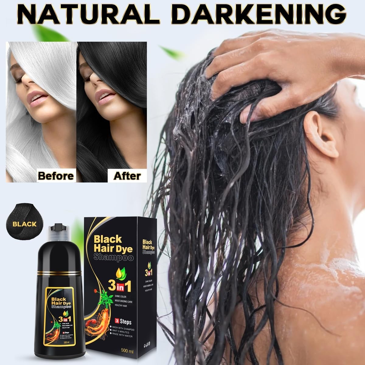 Hair Dye Shampoo 3 in 1 Hair Shampoo Instant Hair Dye Herbal Ingredients Gift US