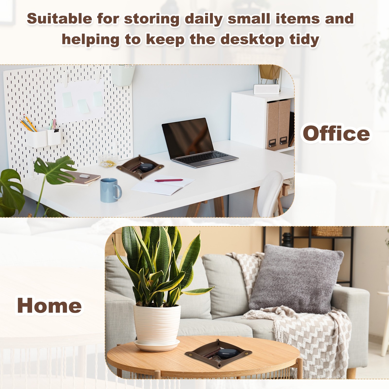 2 Sizes Leather Valet Tray, Folding Jewelry Tray Organizer, Brown