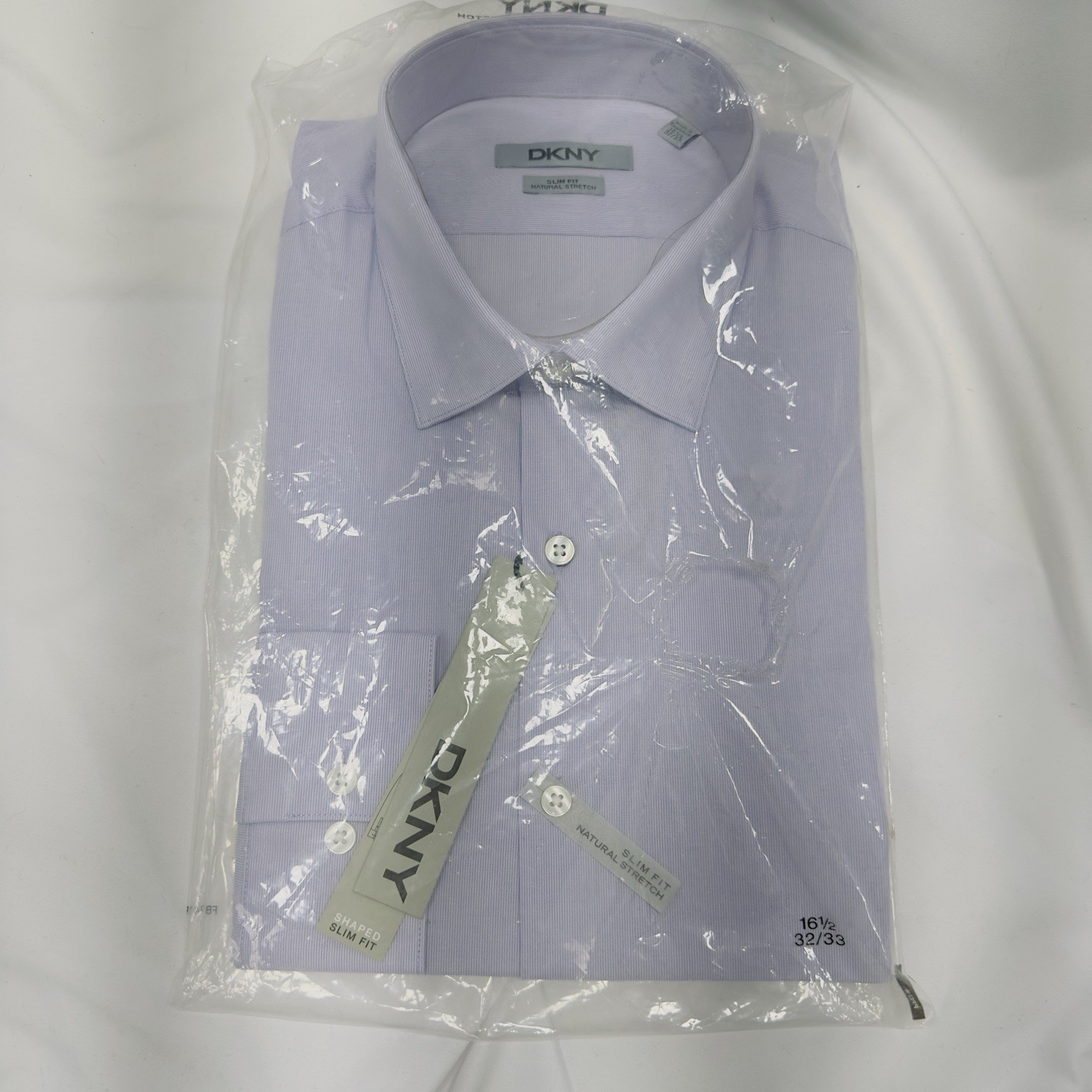 DKNY Men's Button Dress Shirt size Large 16.5 - 32/33 Slim Fit Active Stretch