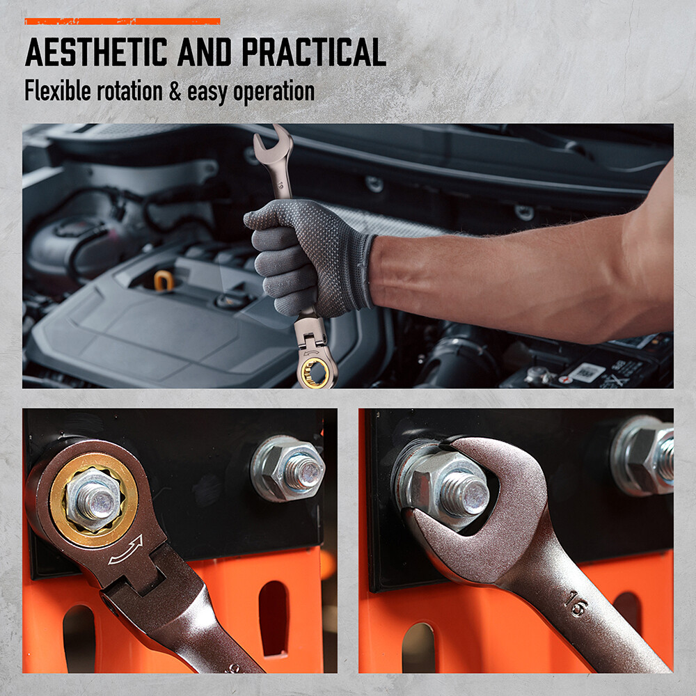 18 PC Flex Head Ratcheting Wrench Set 6 - 30 MM Combination End Spanner & Pounch