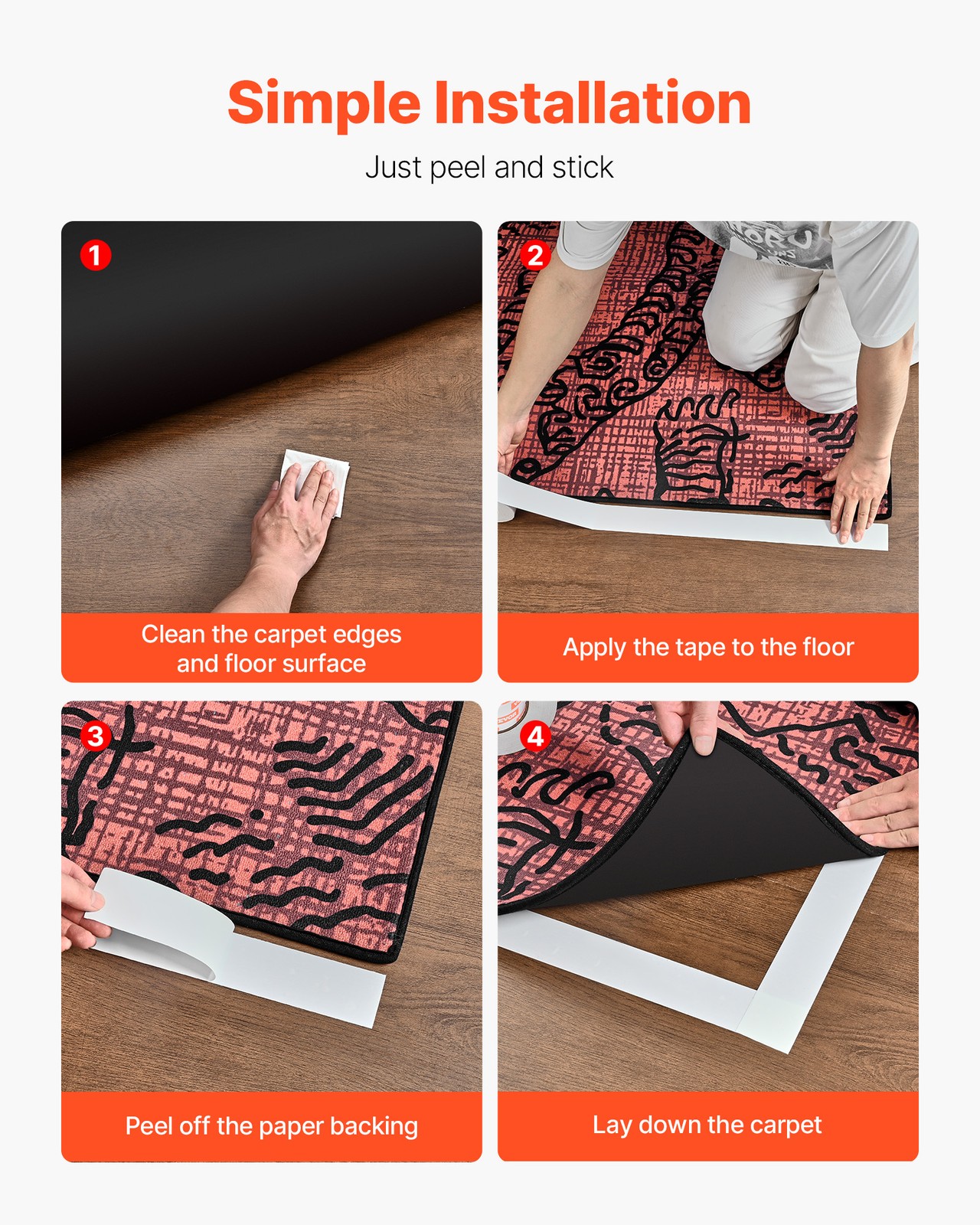 VEVOR Double Sided Carpet Tape Rug Tape 2 Inch x 30 Yards for Area Rugs Carpets