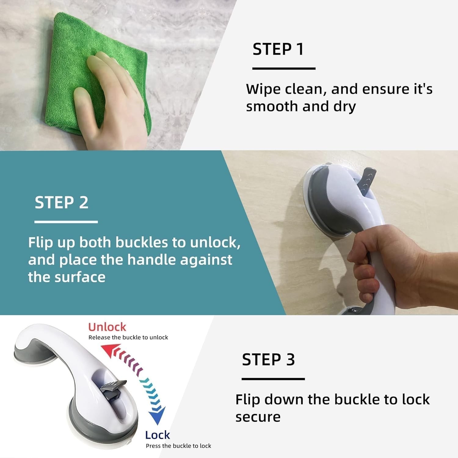 Shower Handle 2 Pack 12" Grab Bars Suction Grip Handicap Elderly Bathroom Safety