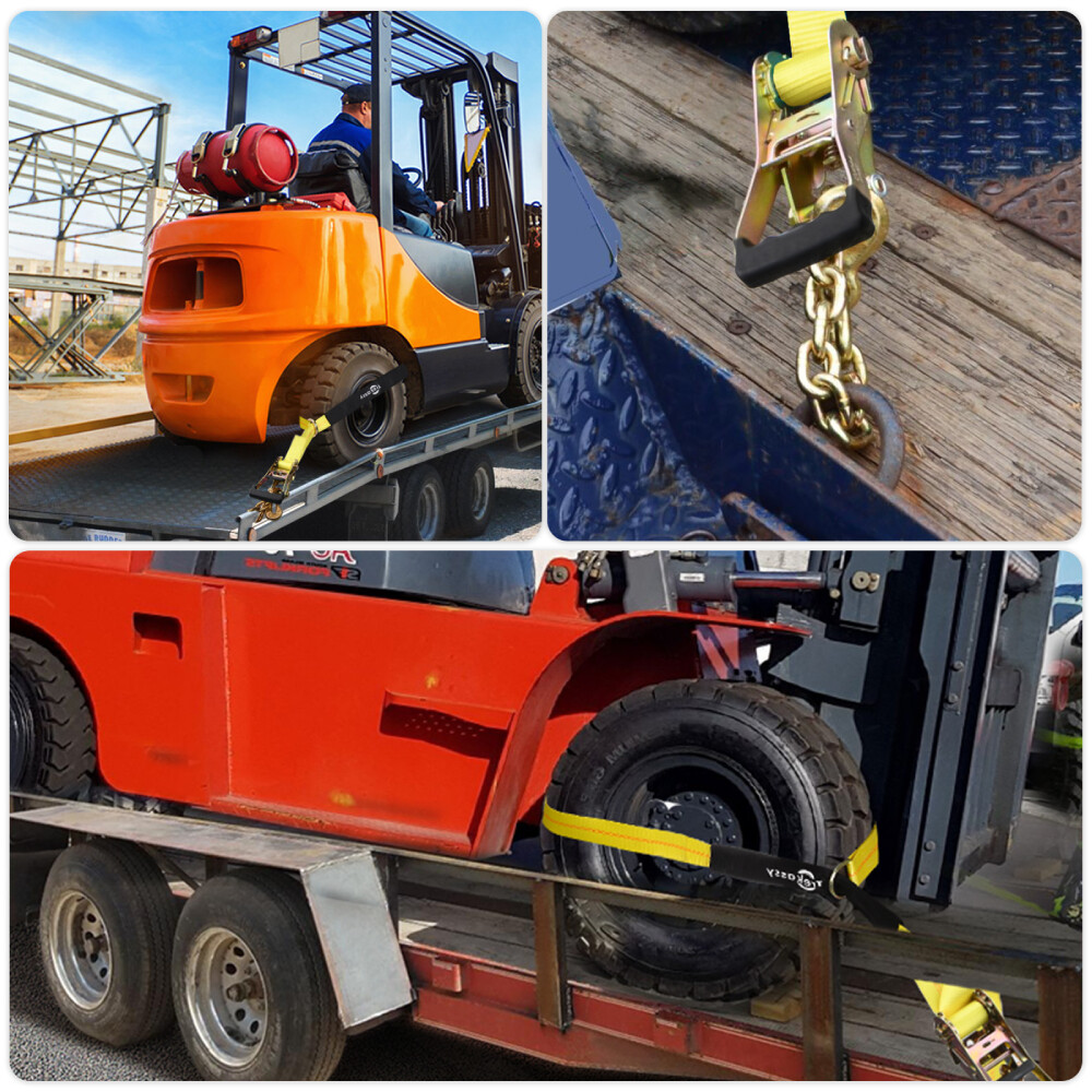 Car Wheel Straps Ratchet Tie Down for Trailers 4 Pack Ratchets w/ Chain Anchors