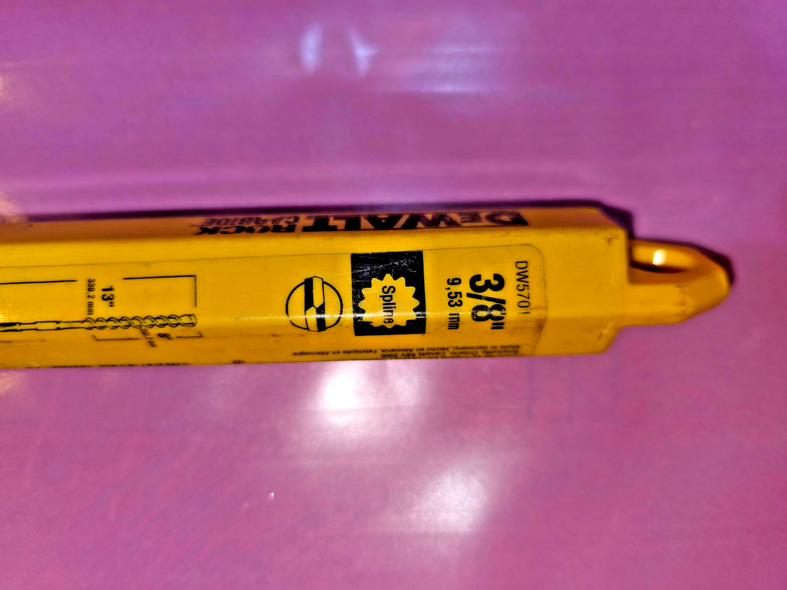 DeWalt DW5701 3/8" x 8" x 13" 2-Cutter Spline Shank Rotary Hammer Bit Macho Dril