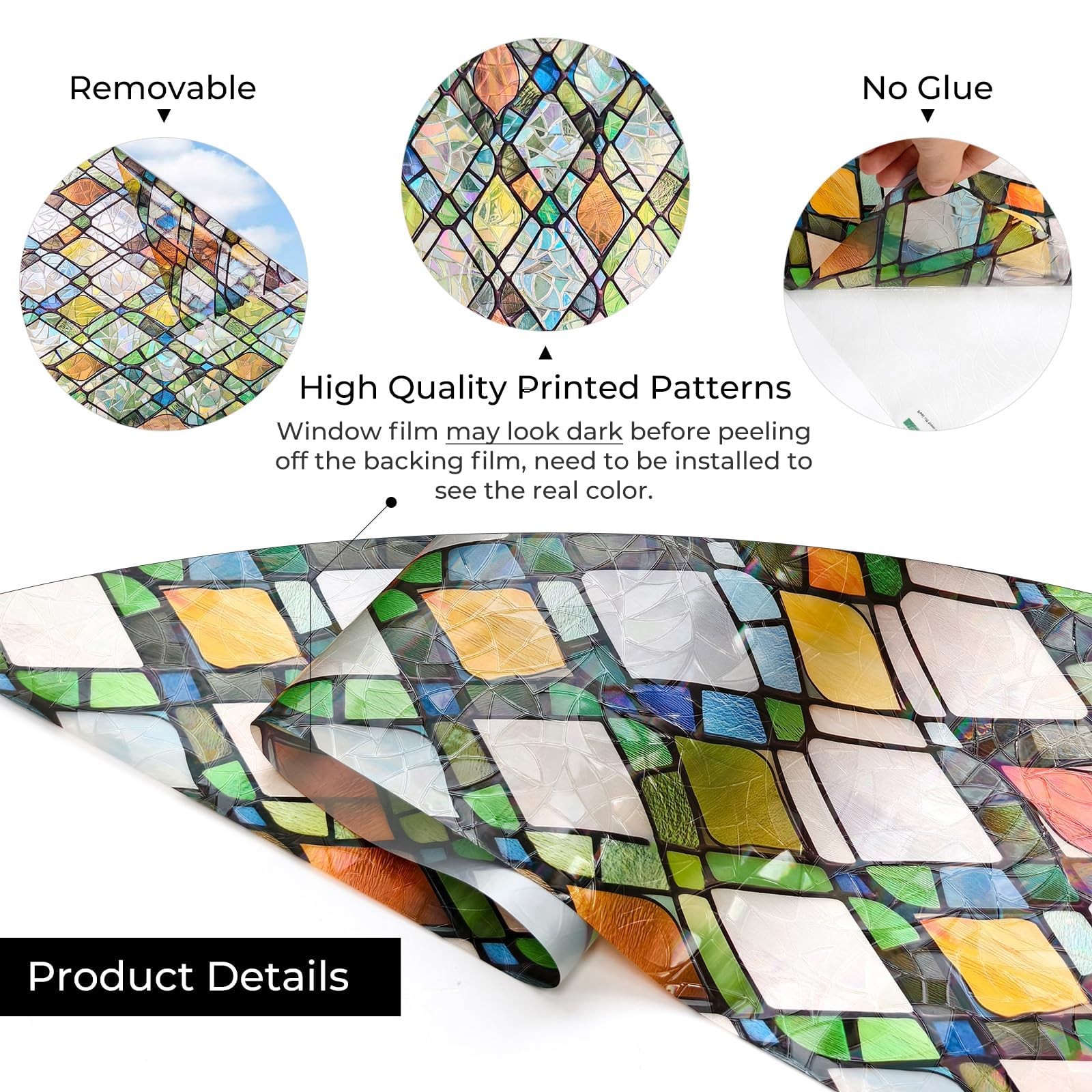 ADD.HERES Window Privacy Film, Stained Glass Decorative Static Cling, Removab...