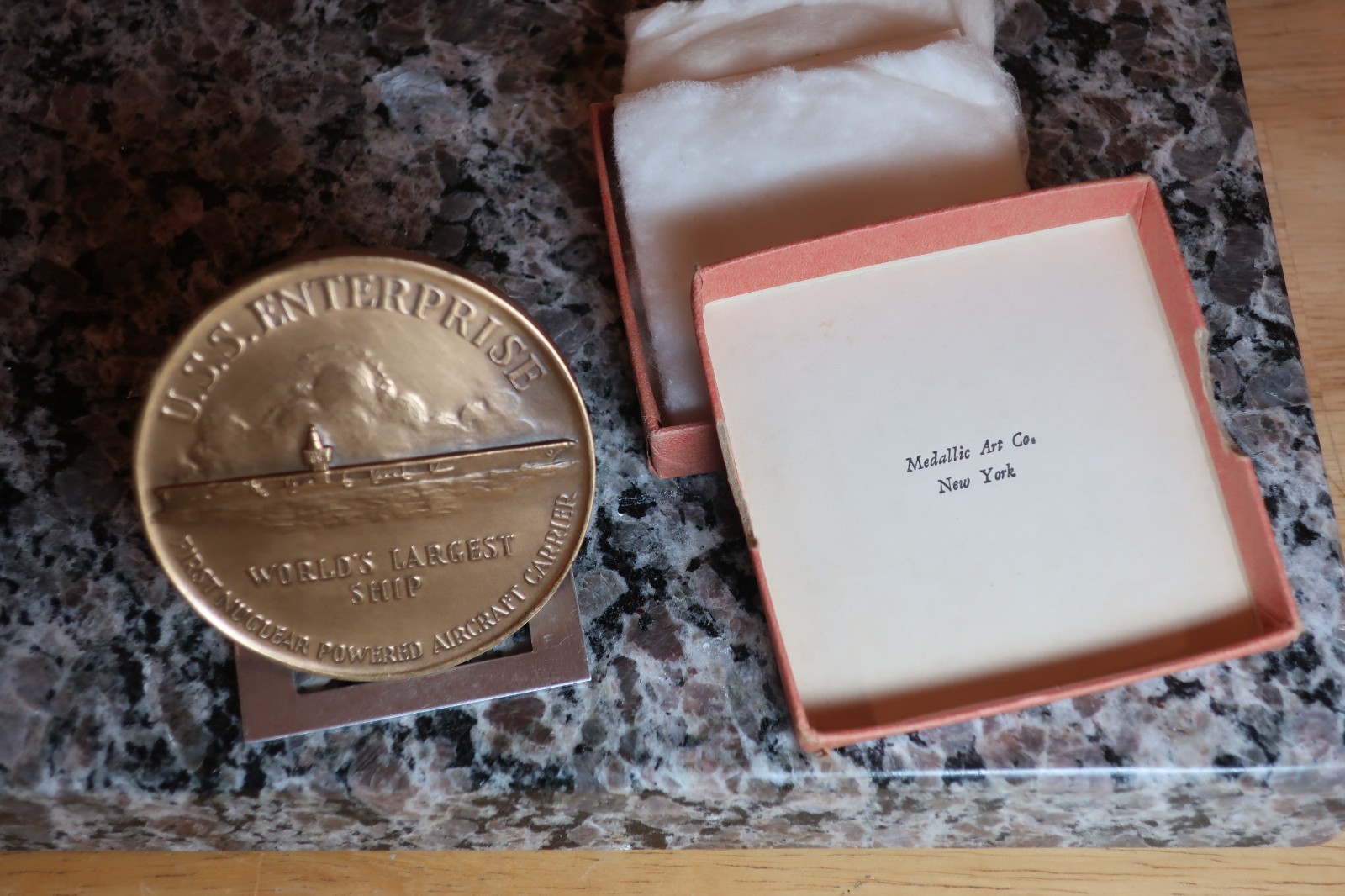 USS Enterprise (CVN-65) Bronze Medal Commemorating 1960 Launch W/box Mint