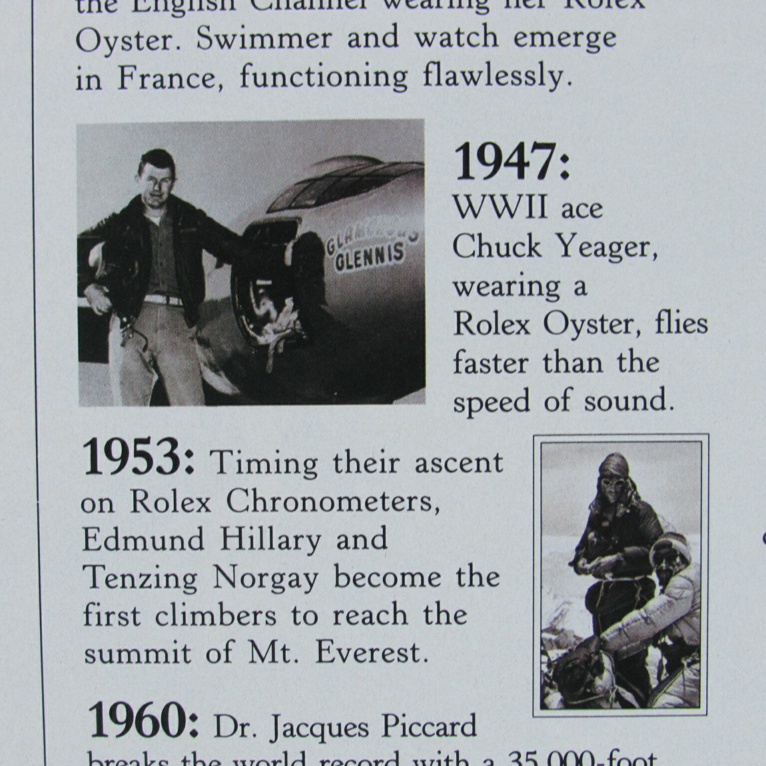 1996 Rolex Chuck Yeagar Hurley Haywood Vintage Original Print Ad 8.5 x 11"