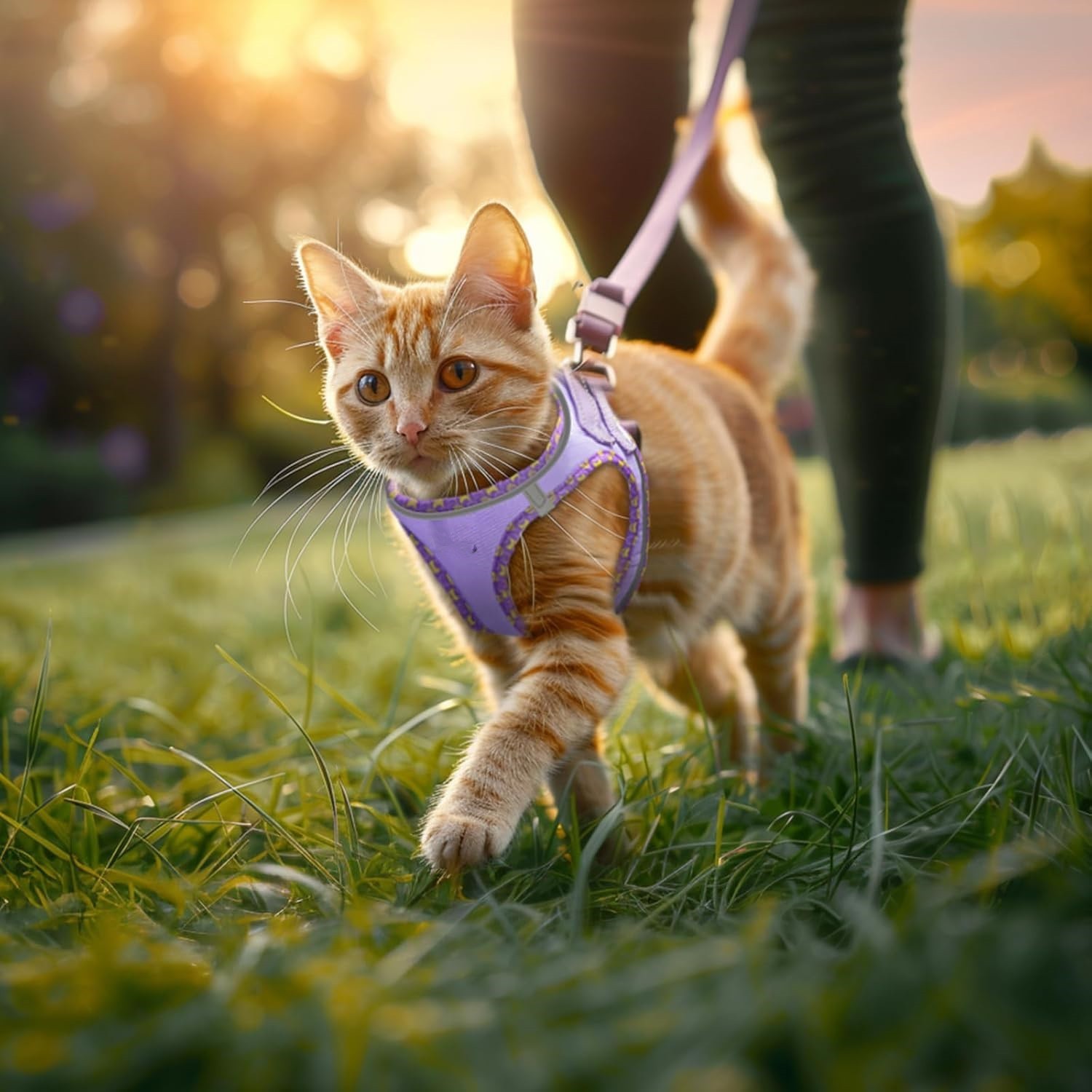 Cat Harness and Leash Set, Escape Proof Kitten Harness (Pink,Chest:14"-15.5")