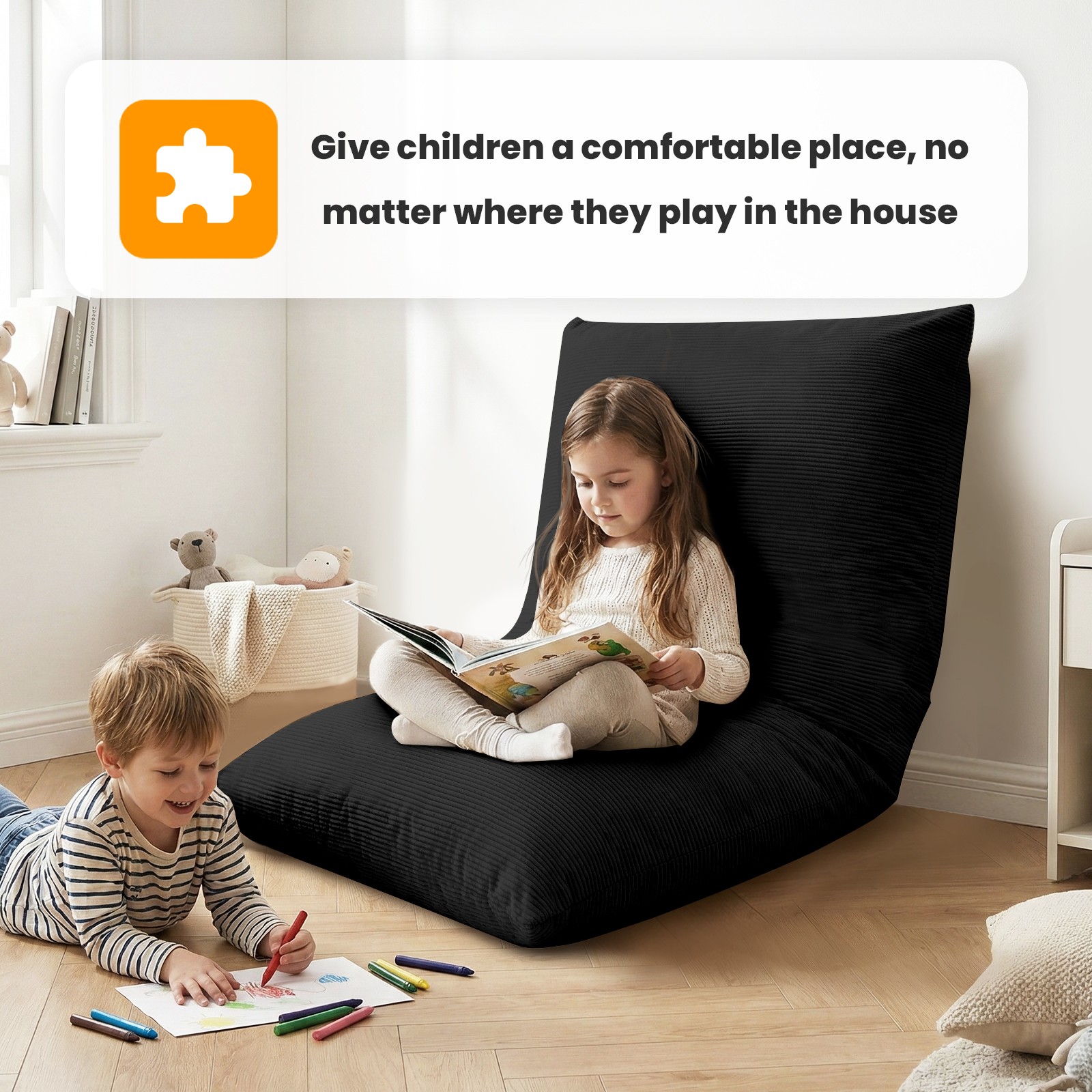 Foldable Kid Bean Bag Chair Corduroy Bed Compression Floor Lounger Sofa Washable