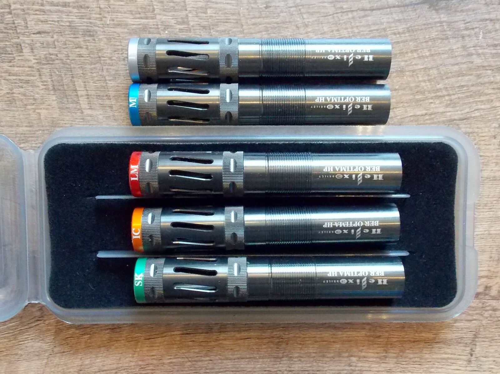 SET OF 5 BRILEY BLACK OXIDE HELIX PORTED BERETTA OPTIMA HP CHOKE TUBES WITH CASE