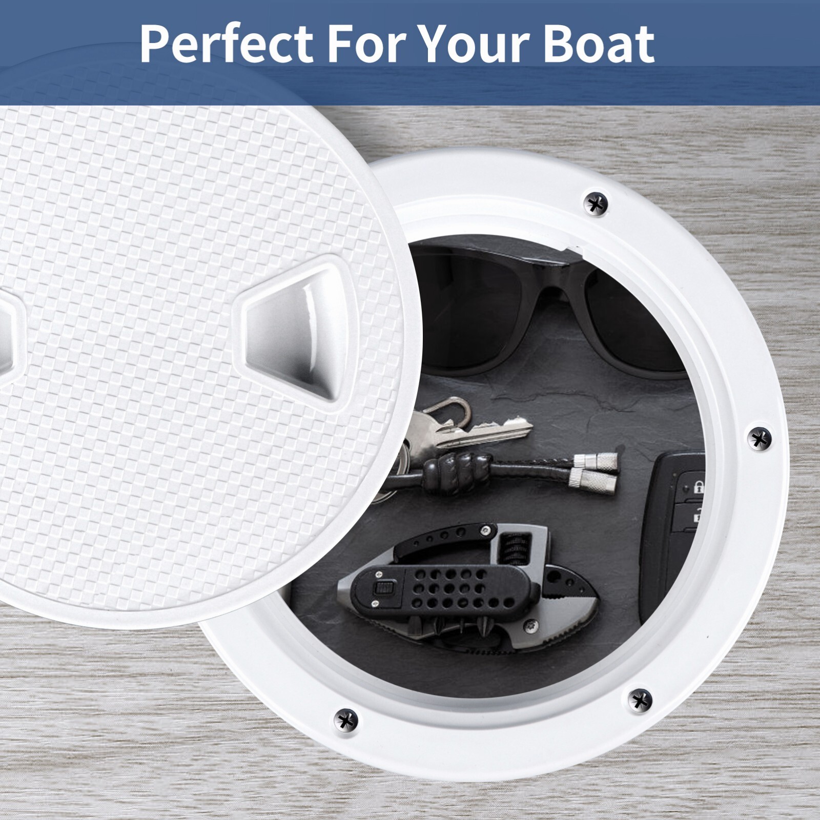 6" Marine Boat Hatch White Round Non Slip Inspection Hatch with Detachable Cover