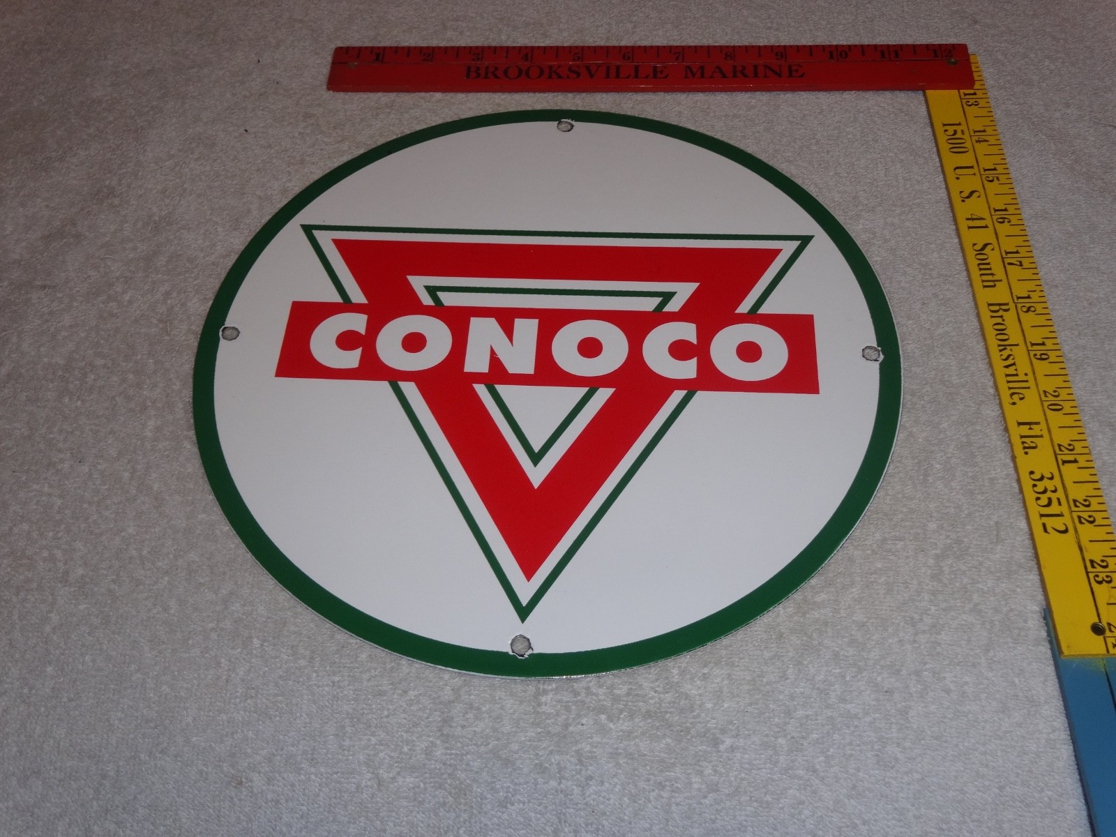 VINTAGE CONOCO ROYAL 11 3/4" PORCELAIN METAL MARLAND GASOLINE, STANDARD OIL SIGN