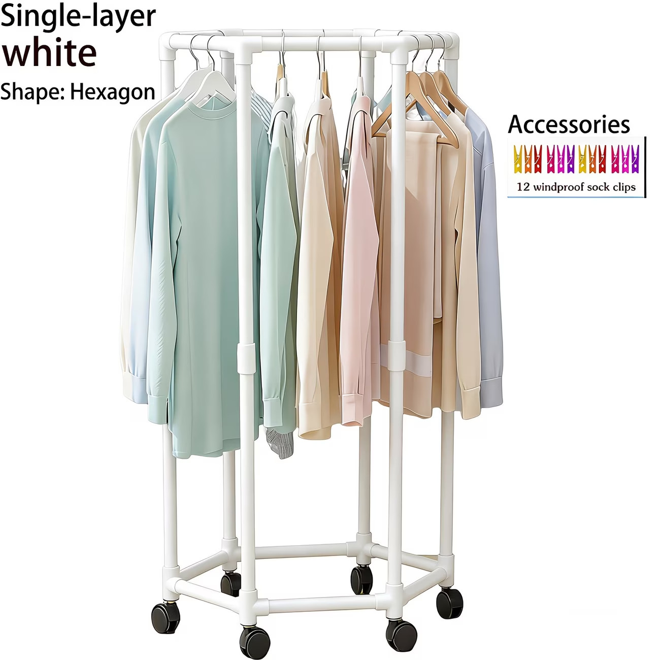 A Multifunctional Hexagonal Clothes Drying Rack - 360° Rotating，Indoor & Outdoor