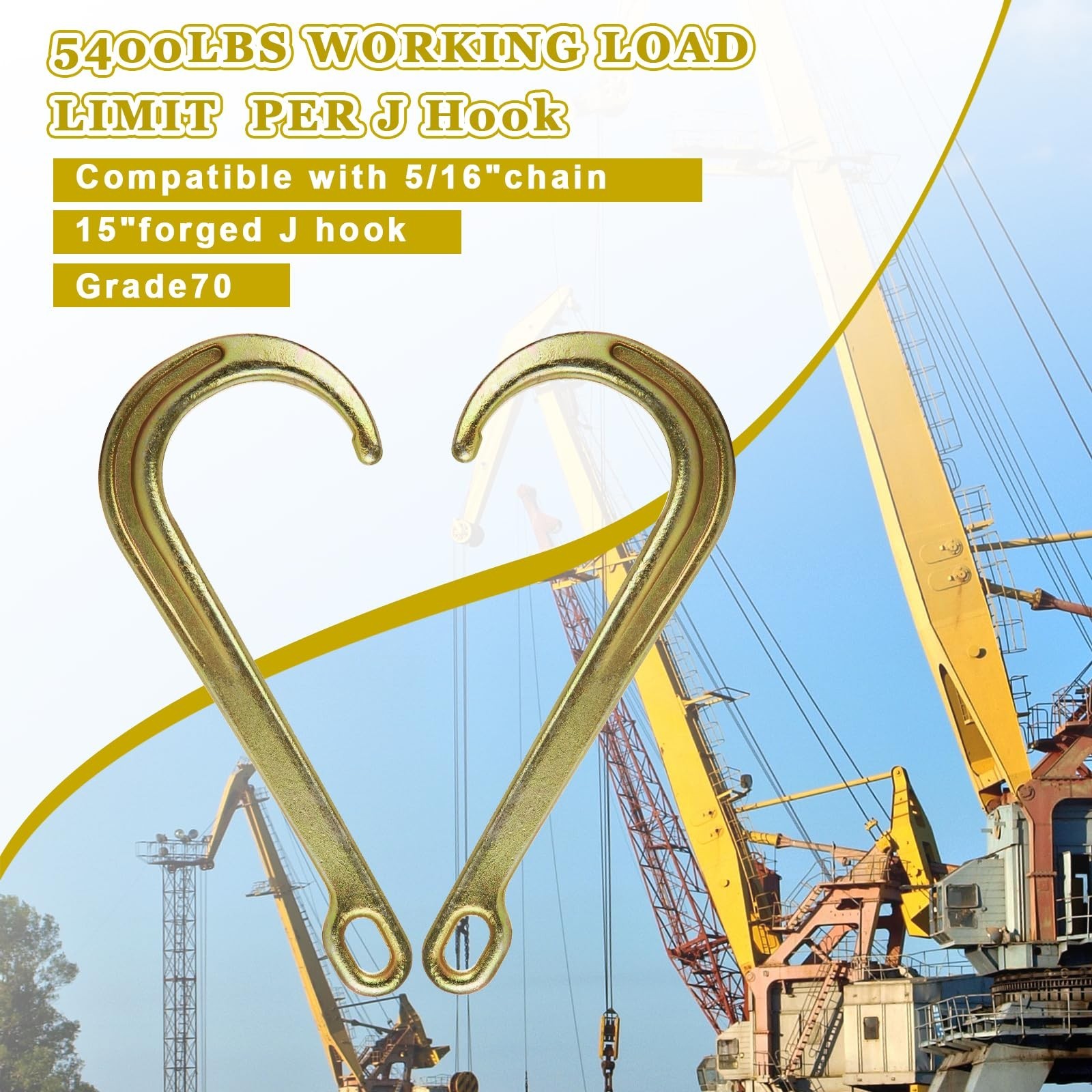 JMIATRY 2 Packs 15 inches J Hooks Towing G70 Steel Heavy Duty Towing J Hook Y...