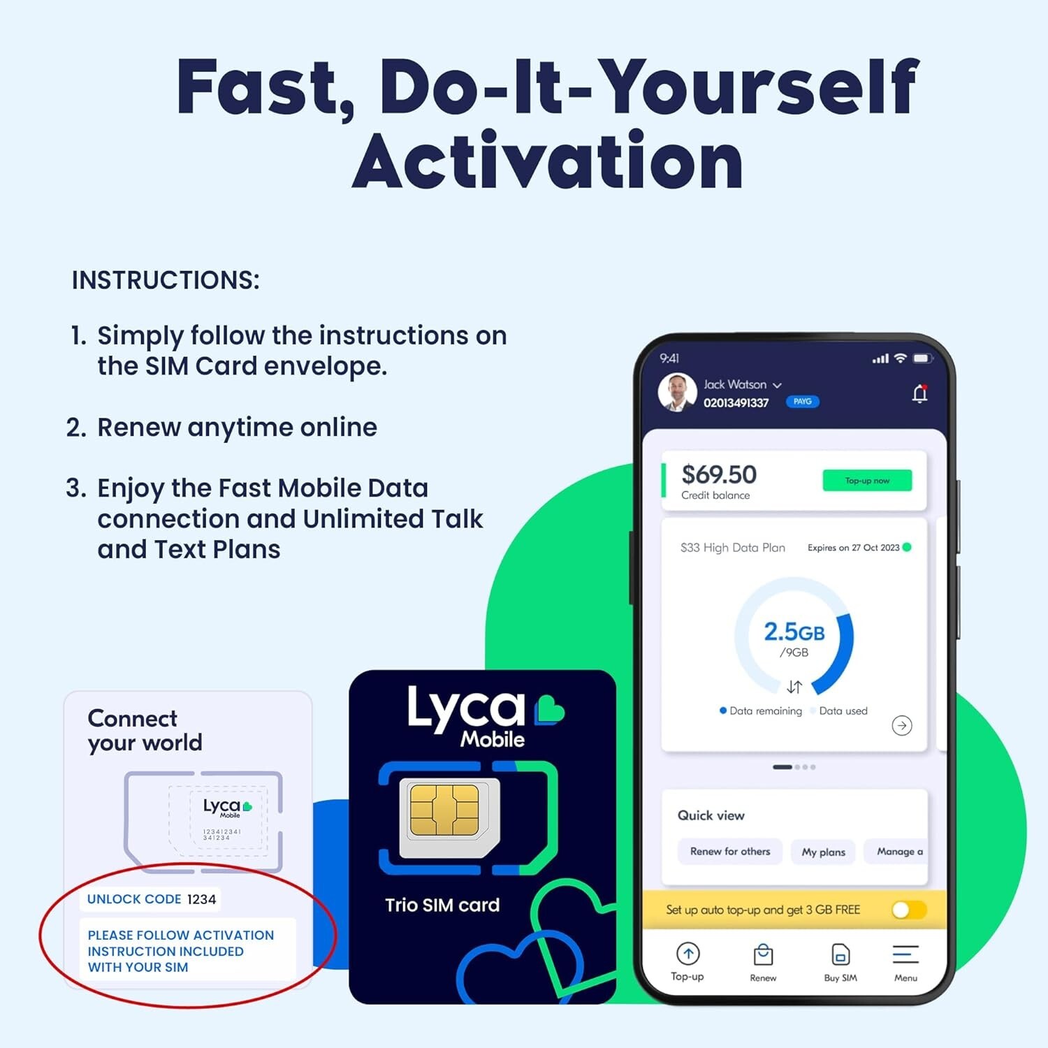 Lycamobile Prepaid SIM Card 15GB 4G/5G Unlimited Data-Talk,Text to 100 Countries