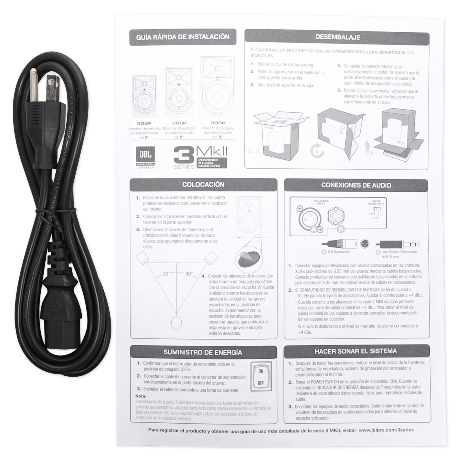 (2) JBL 305P MkII 5" 2-Way Active Powered Studio Reference Monitors Speakers