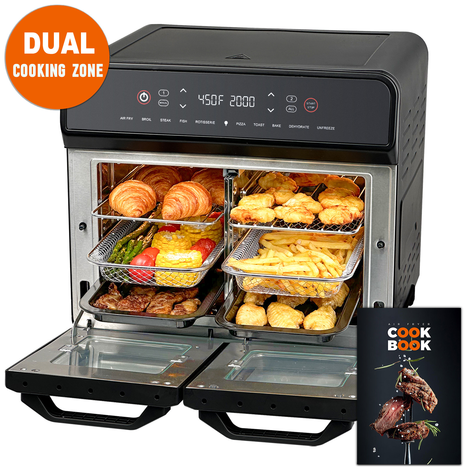 24QT Dual Zone Air Fryer Oven with Rotisserie