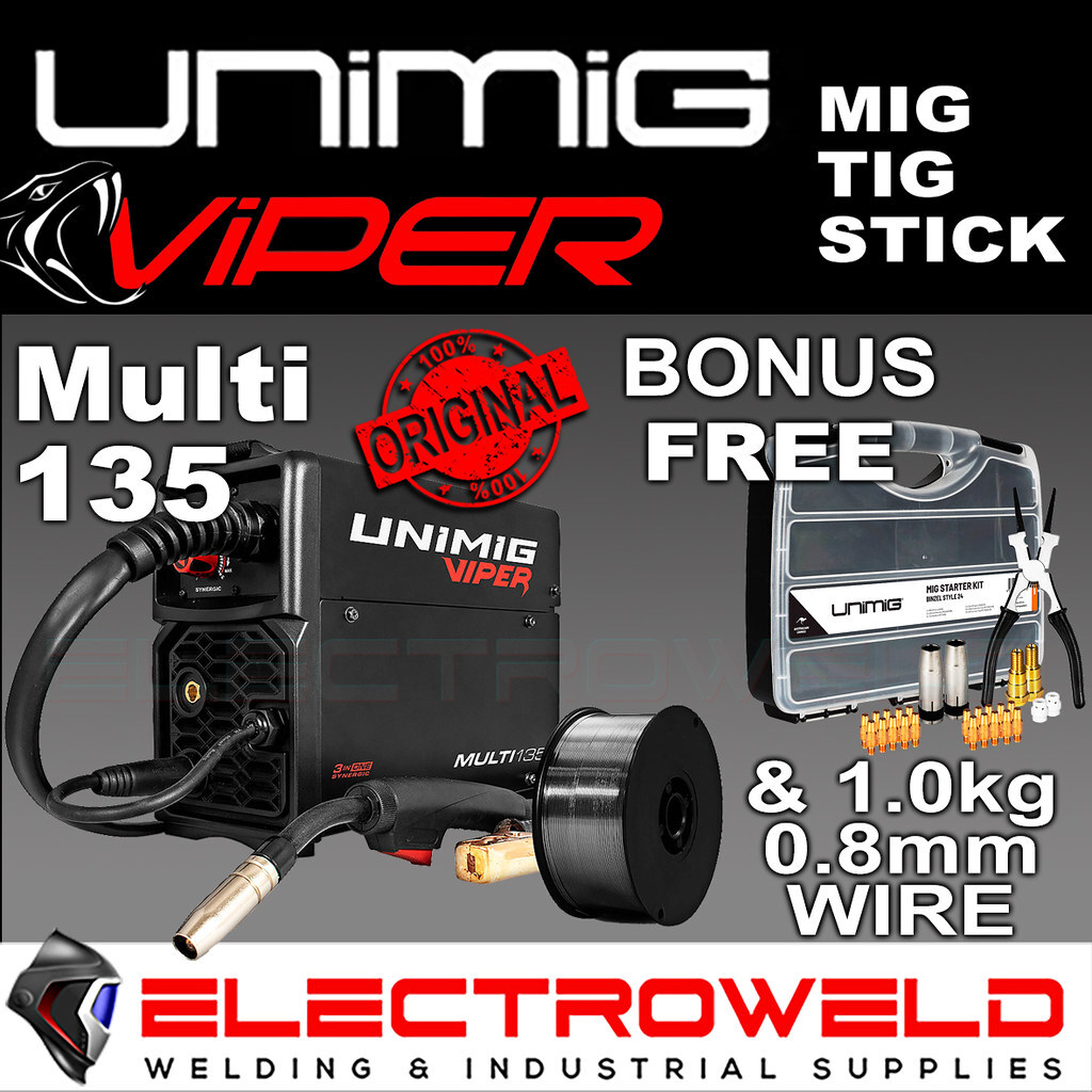 UNIMIG Viper 135 Multi 3-in-1 Mig Tig Stick Welder + Welding Torch, MMA U11005K
