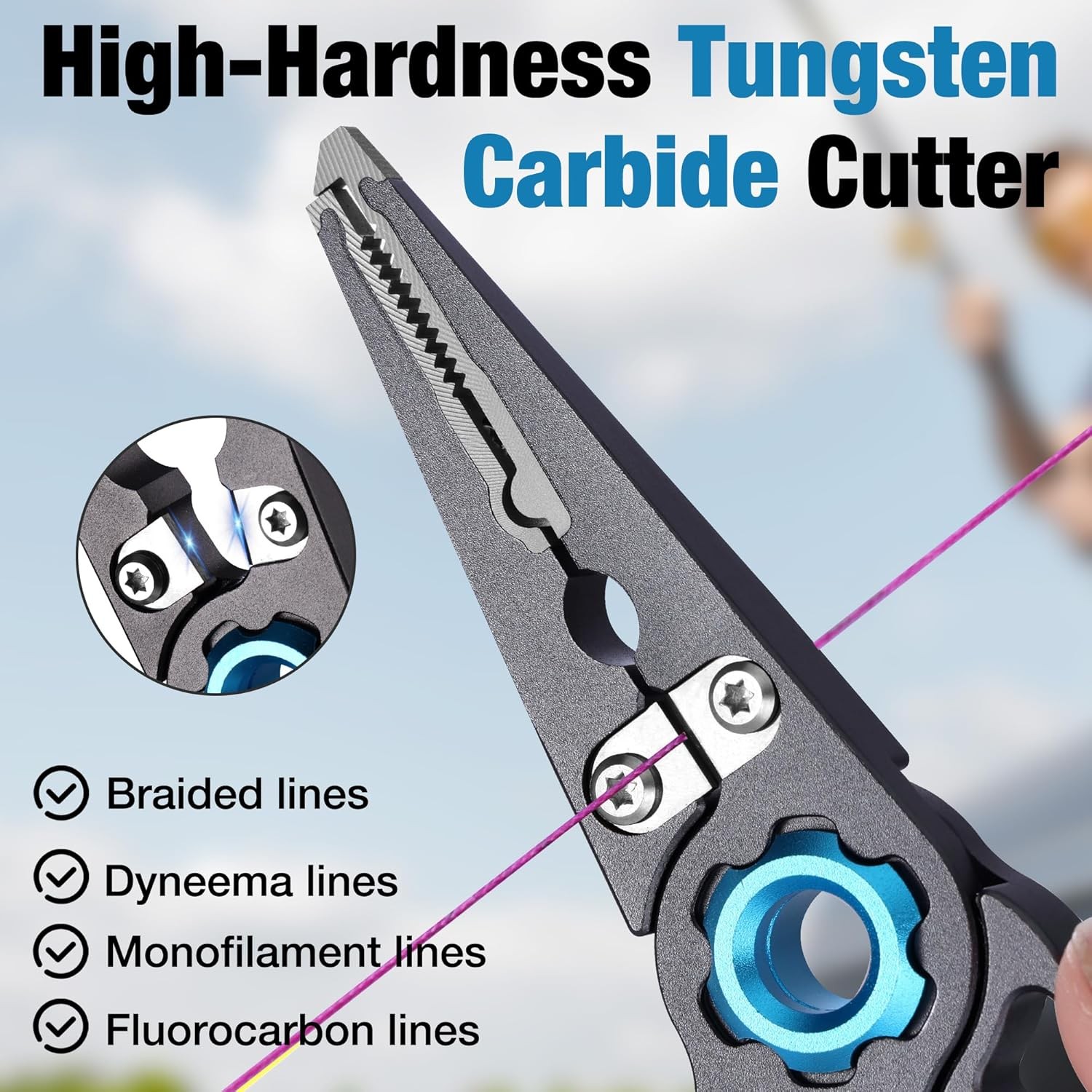 FLISSA 7.5 Inch Lightweight Fishing Pliers Tungsten Carbide Line Cutters for Men