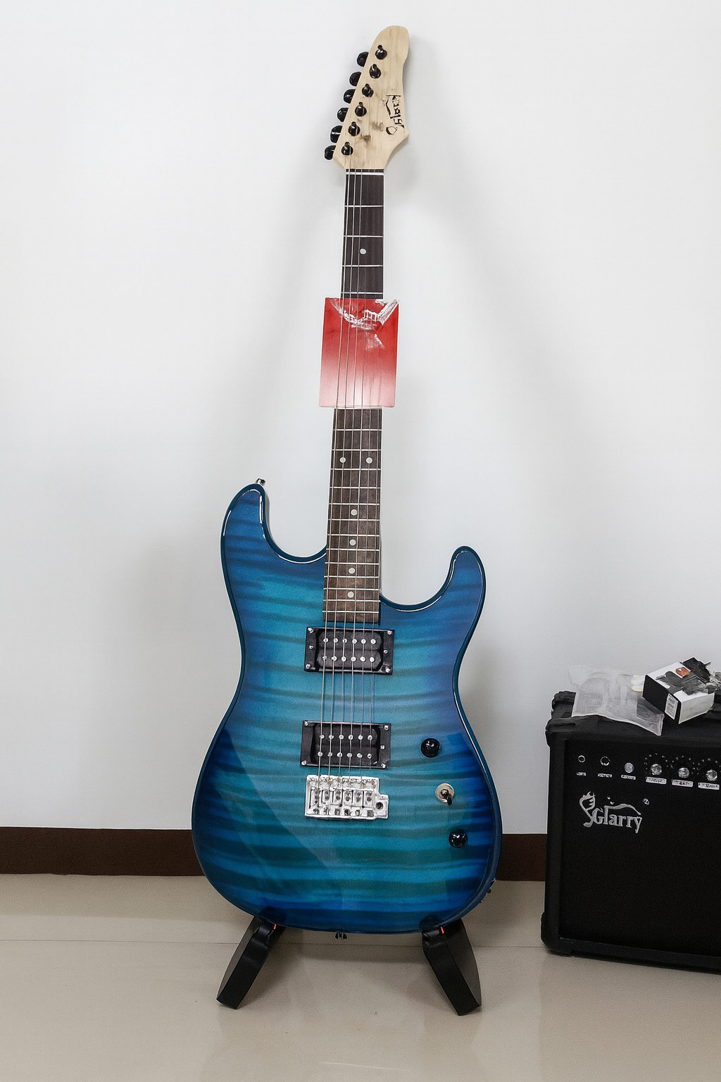 Full-Size Blue Electric Guitar Starter Package with 20-Watt Amp and Accessories