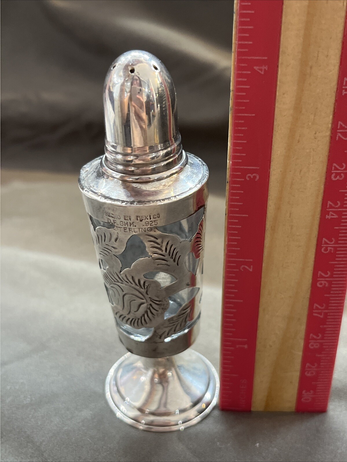 Vintage Mexico Sterling Silver Overlaid Signed D.F GHM Salt and Pepper Shakers