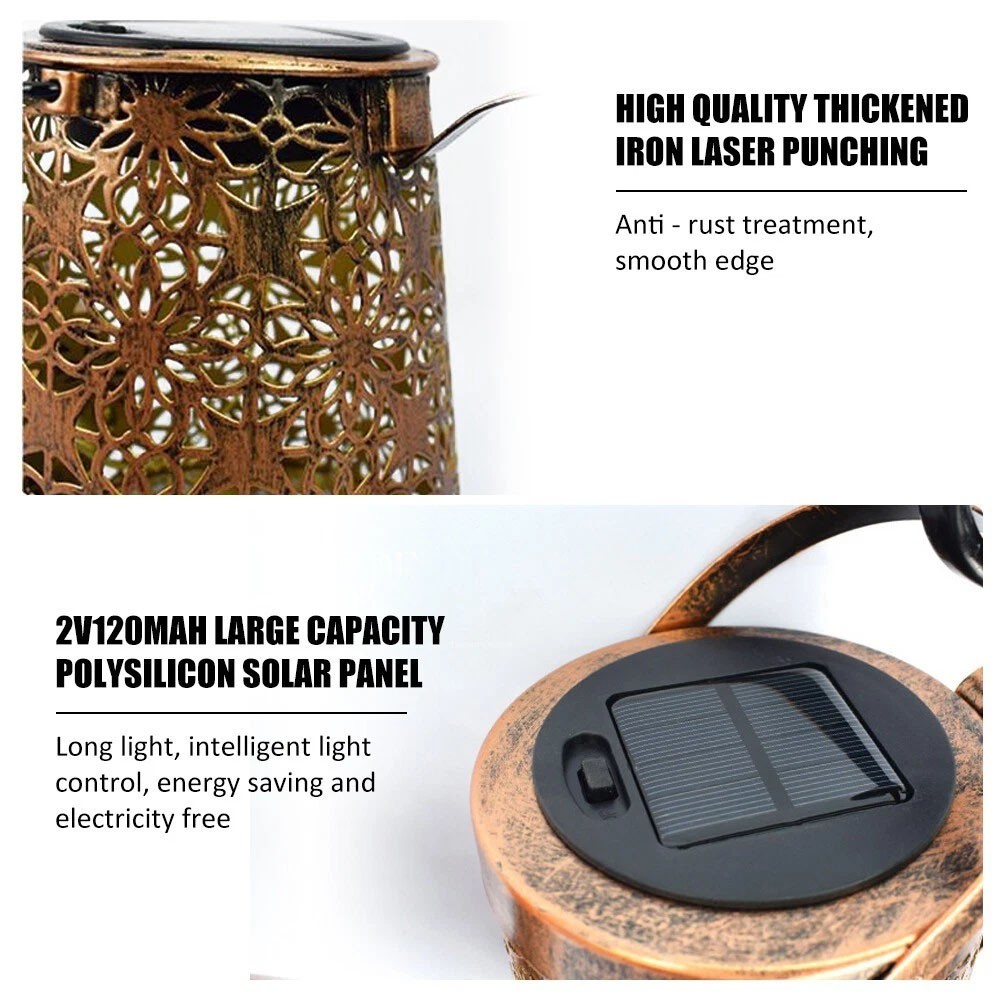 LED Solar Watering Can Lights Waterproof Garden Deco Metal Outdoor Light