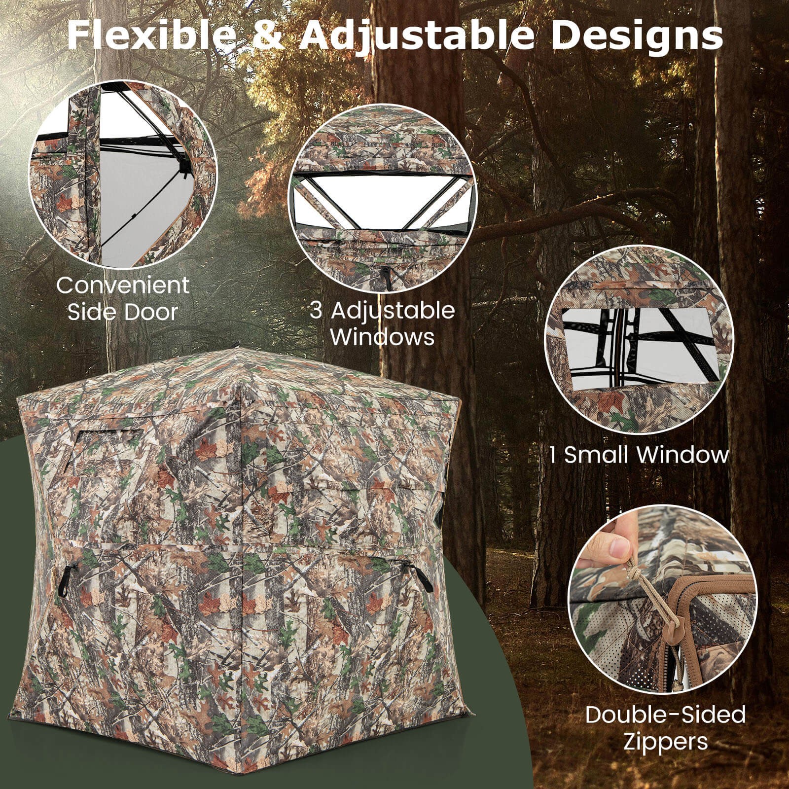 360° One-Way See-Through Hunting Blind with Full-Open Door Portable Carry Bag