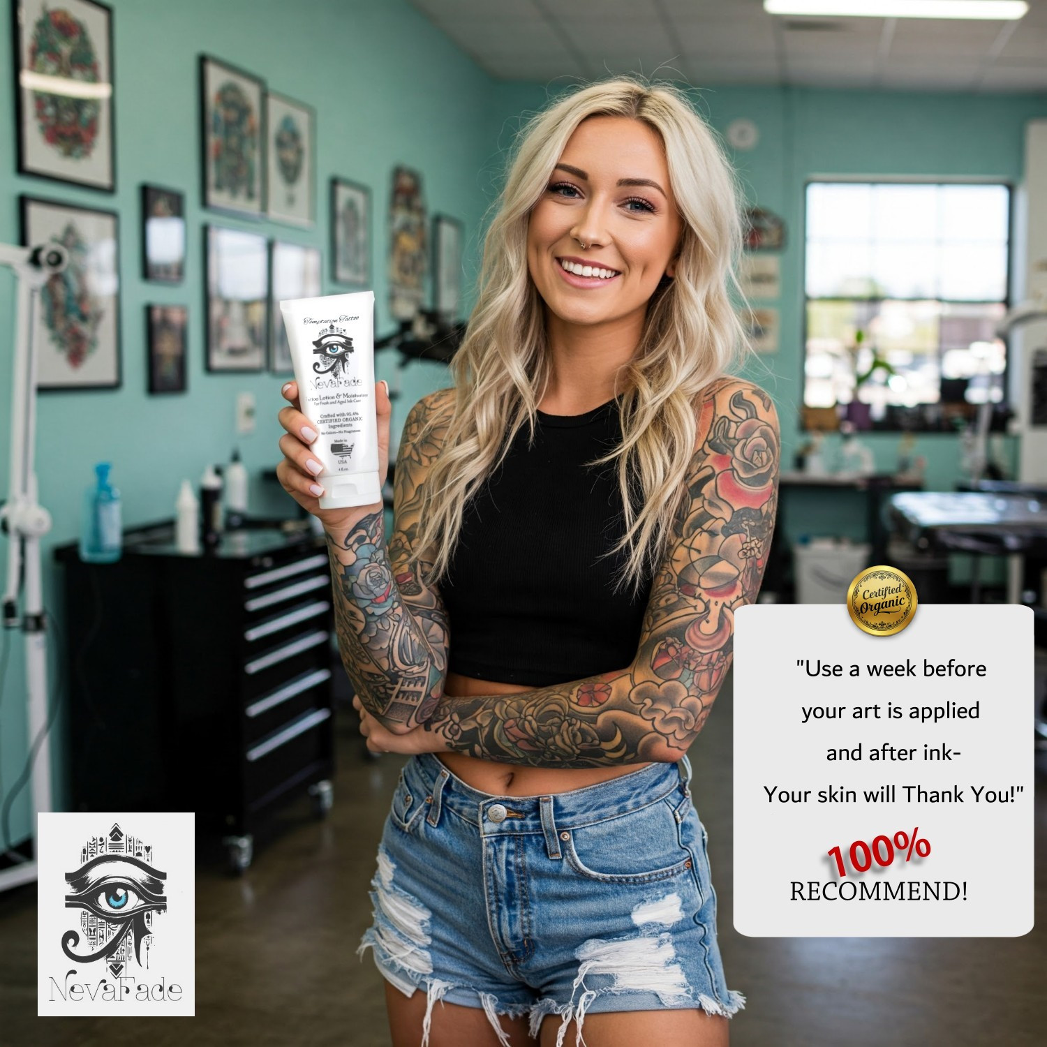 NevaFade™ Certified Organic Tattoo Lotion & Moisturizer | Before & Aftercare ♡
