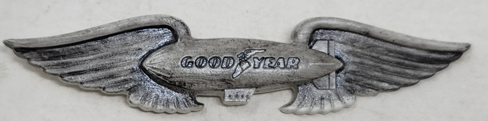 Vintage Goodyear Blimp Airship Plastic Pilot Wings Pin 3" Read Description
