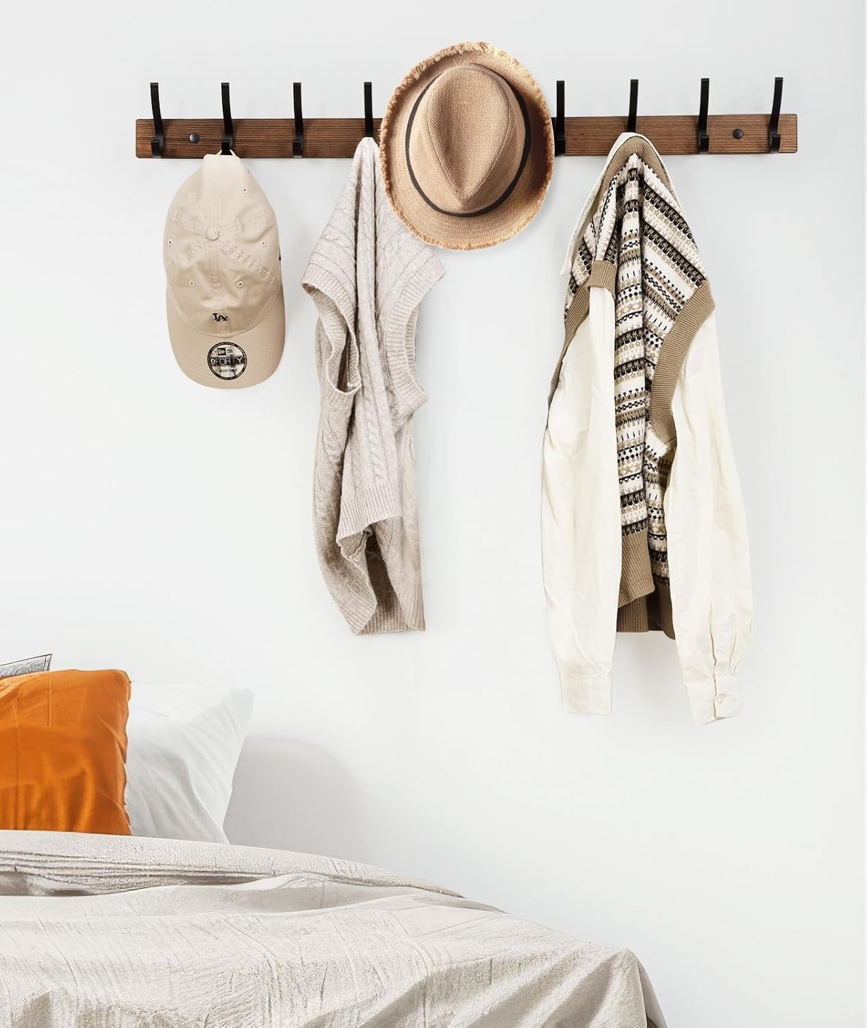 Coat Rack Wall Mount, 16.5 Inches Wood Coat Hooks Wall Mount, Wall Coat Rack wit