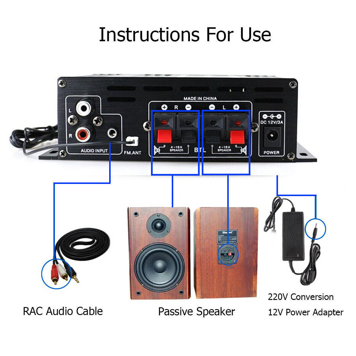2 Channel 800W bluetooth Mini HIFI Power Amplifier Audio Stereo Amp Home Car FM