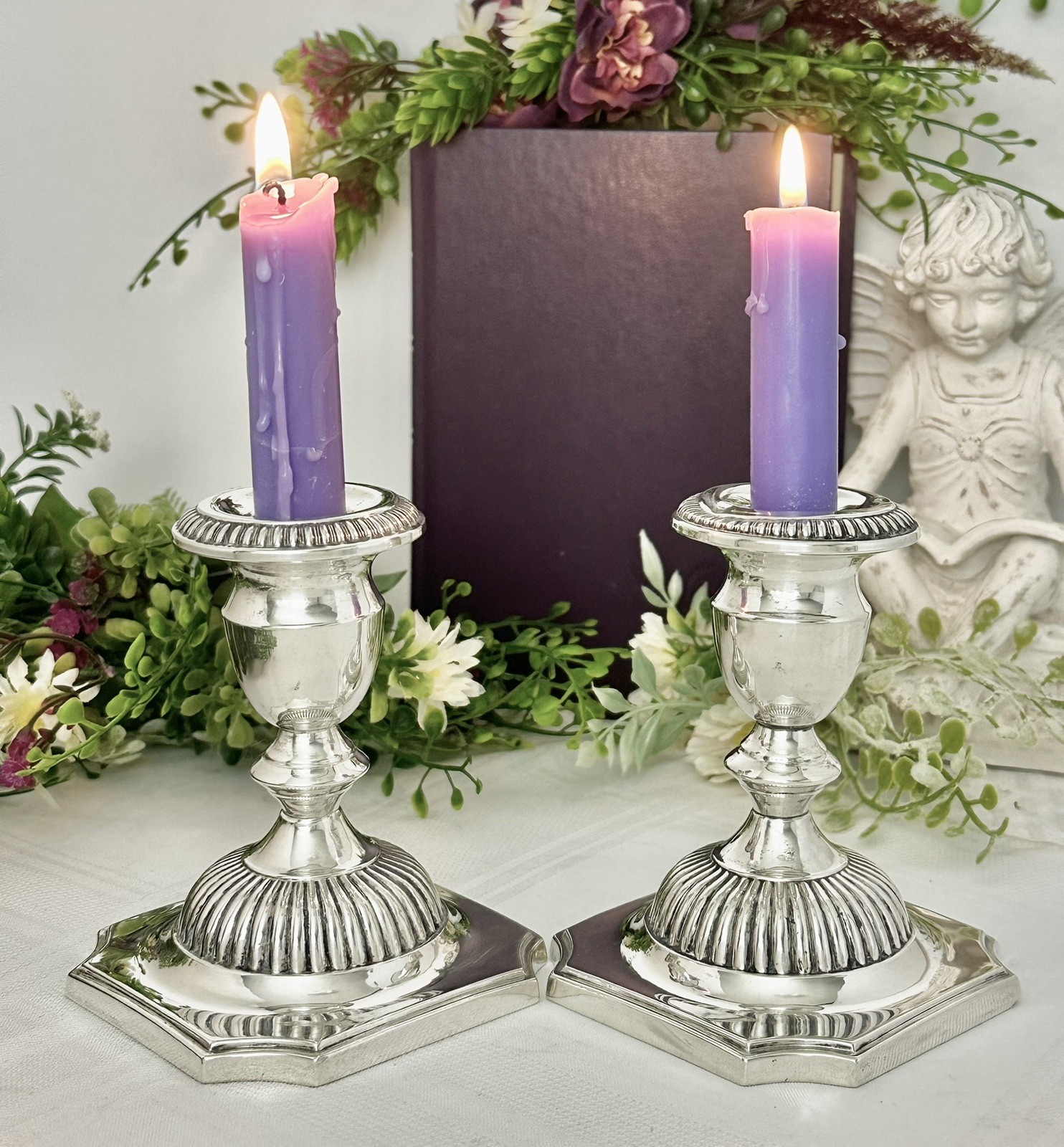 Sterling Hunt Silver Georgian Reproduction Sterling Candlesticks Candle Holders