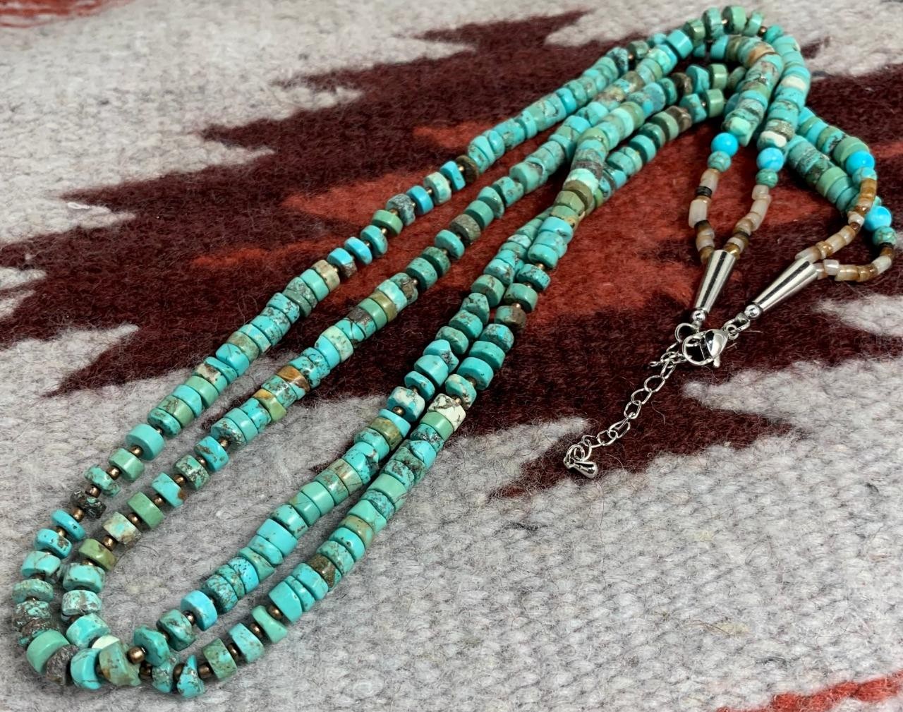 Ethnic multi-strands turquoise heishi necklace/6mm diameter(y241f2-w2)