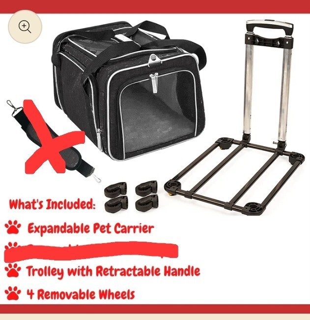 Airline Approved Expandable Premium Pet Carrier on Wheels- Two Sided BLACK...215