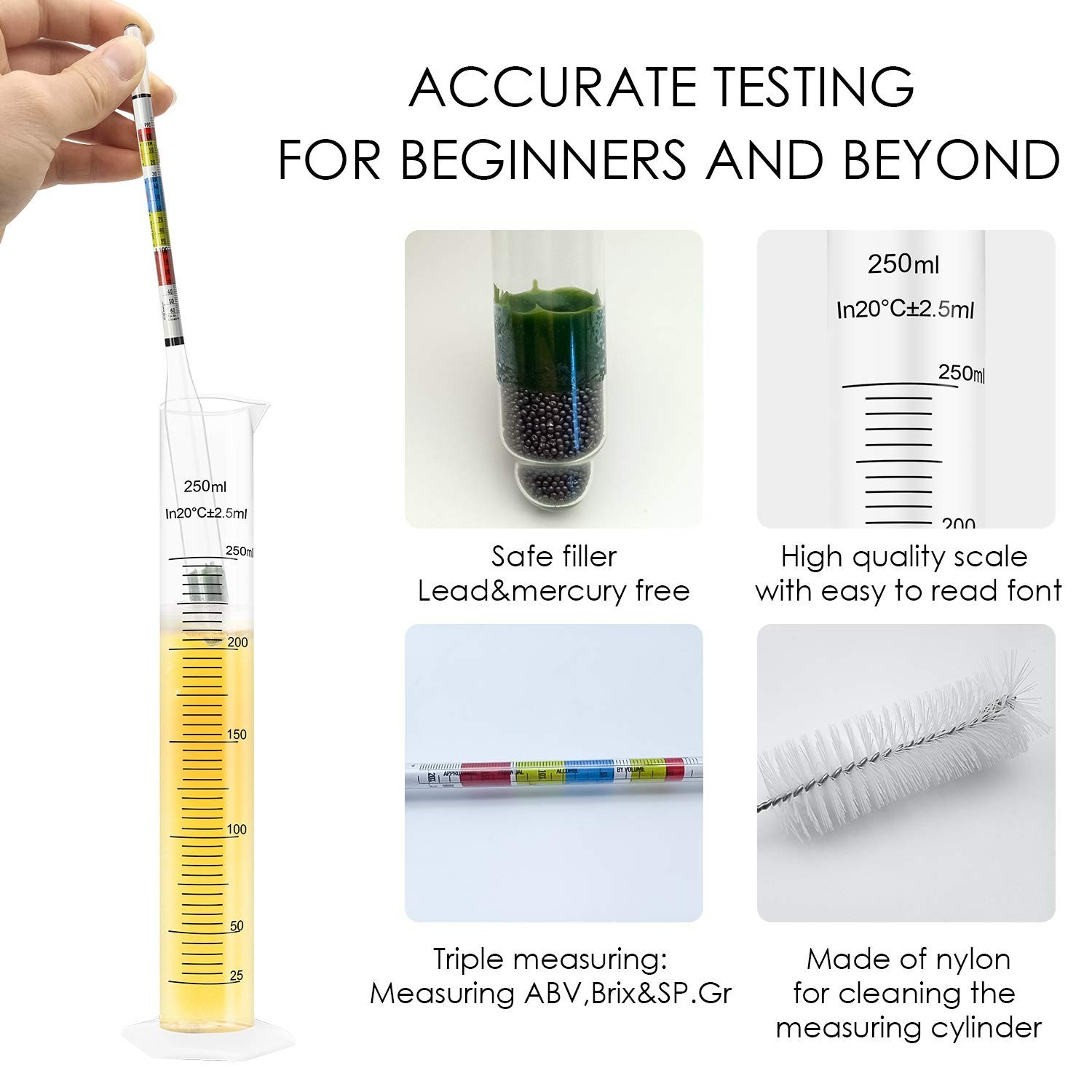 Triple Scale Alcohol Hydrometer(2 pcs)and Test Jar for Home Two Hydrometers