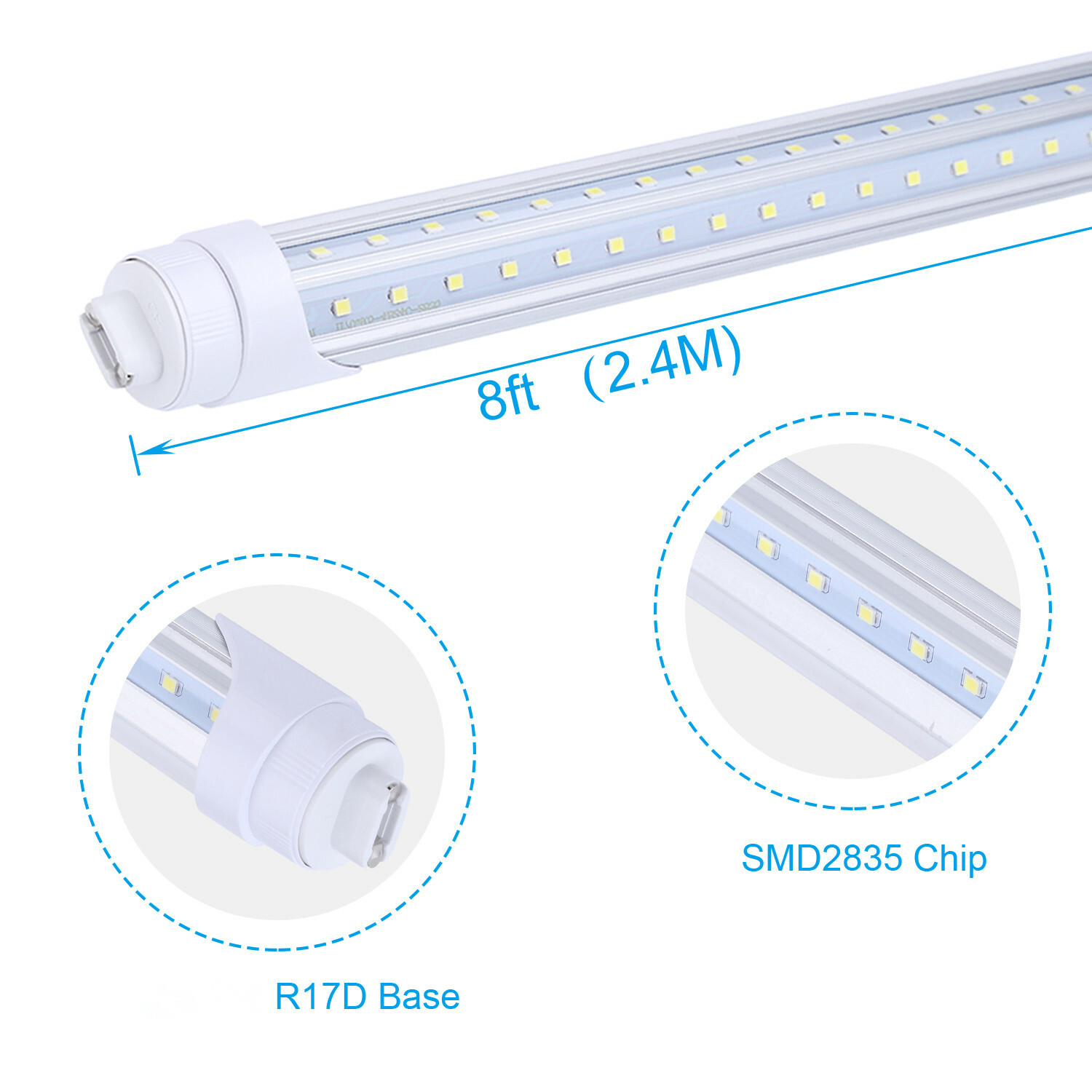 T8 8FT R17D HO Led Tube Light 8' Led Bulbs 65W 45W 8Foot Led Shop Light 6000K