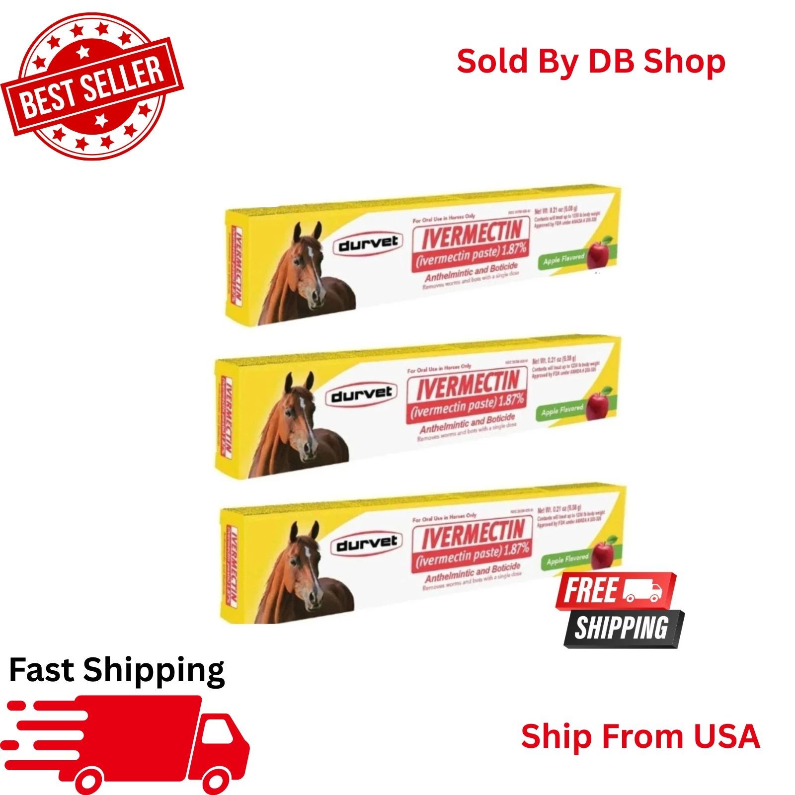 Horse Paste Apples Flavored 6.08 g 1.87% Horse Dewormer Pack of 3