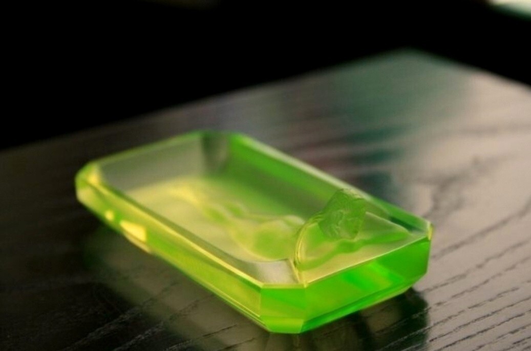 Art Deco Sculpture Yellow Vaseline Uranium Glass Bowl 1930' H.Hoffmann