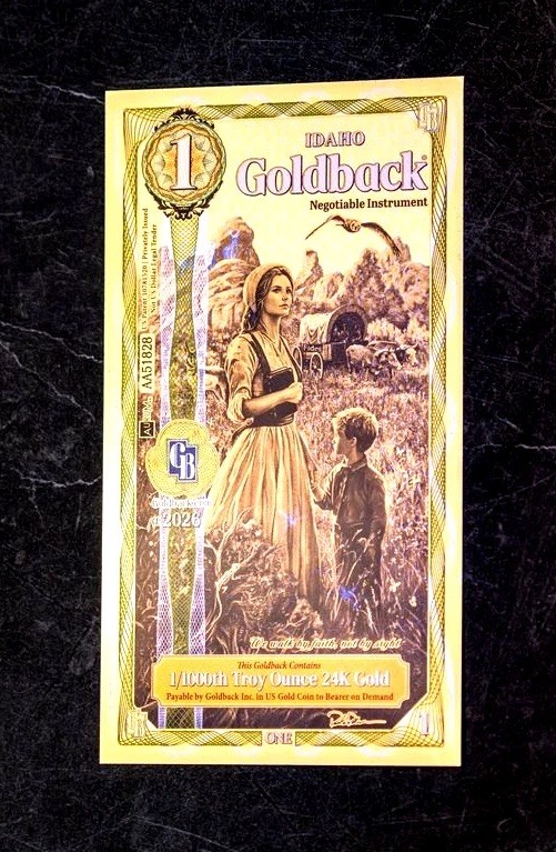 1 IDAHO ALPHA GOLDBACK AURUM 24K GOLD NOTE 1/1000 OZ .999 GOLD BU PRE SALE 🔥